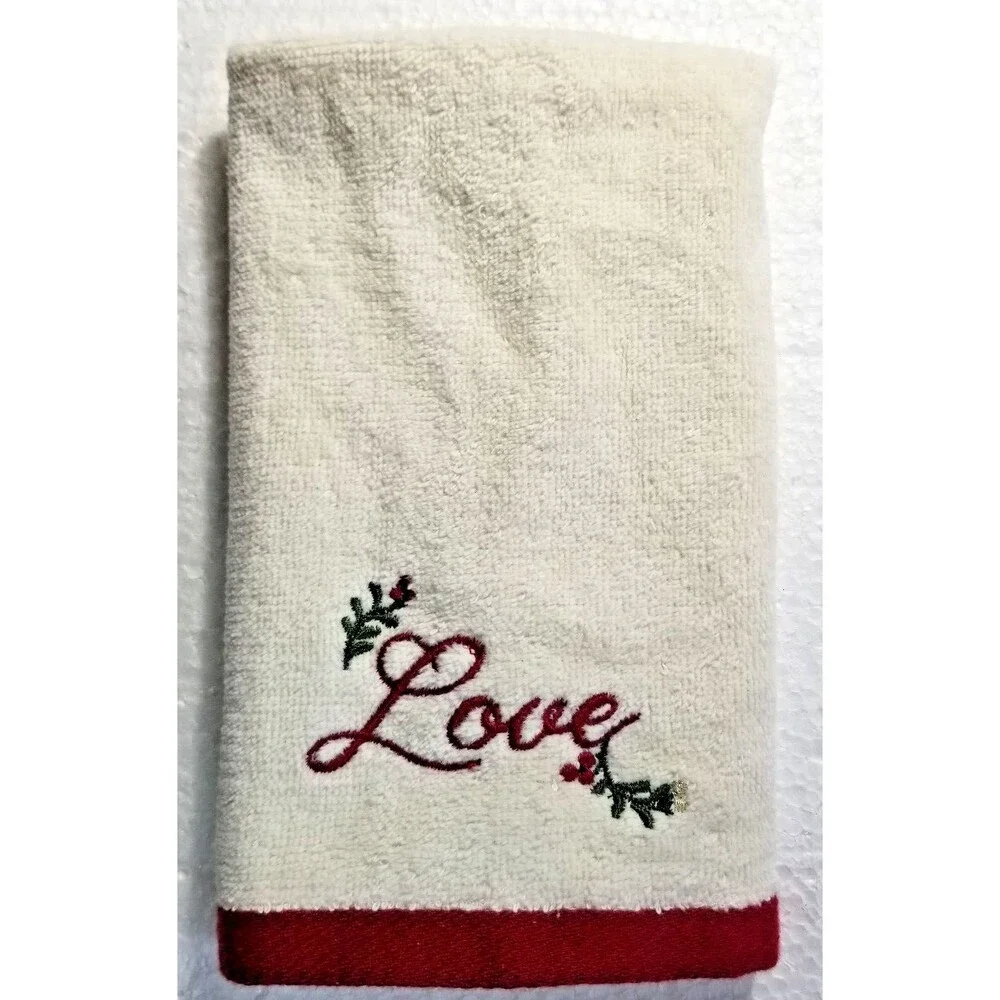 Love Embroidered Hand Towels Set of 2 Beige & Red Floral Accents Better Homes